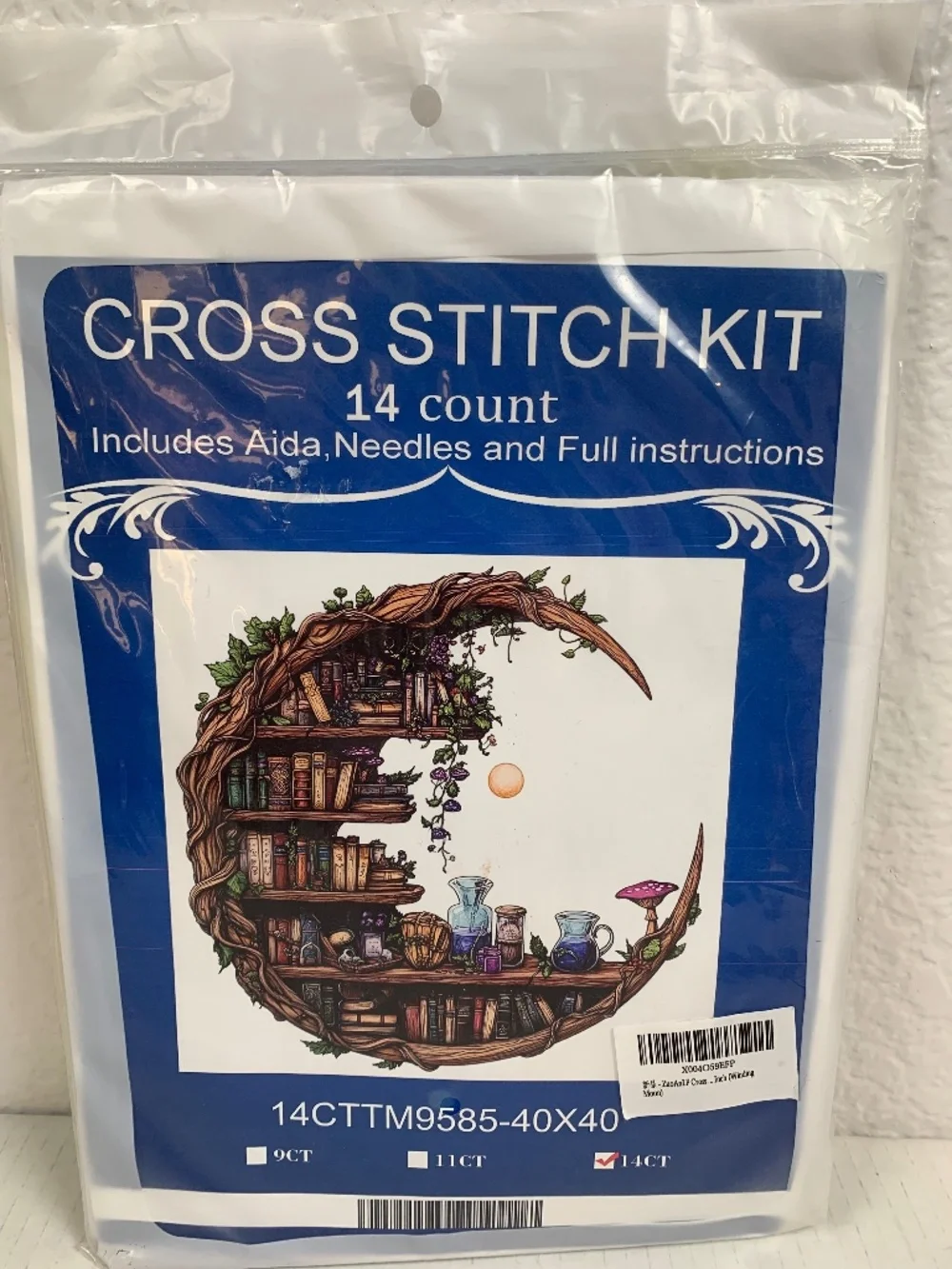 Cross Stitch Kit Crescent Moon Bookcase Stamped 14 Count NEW Whimsy Witchy